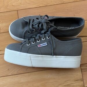 Superga Gray Canvas Platform Sneakers